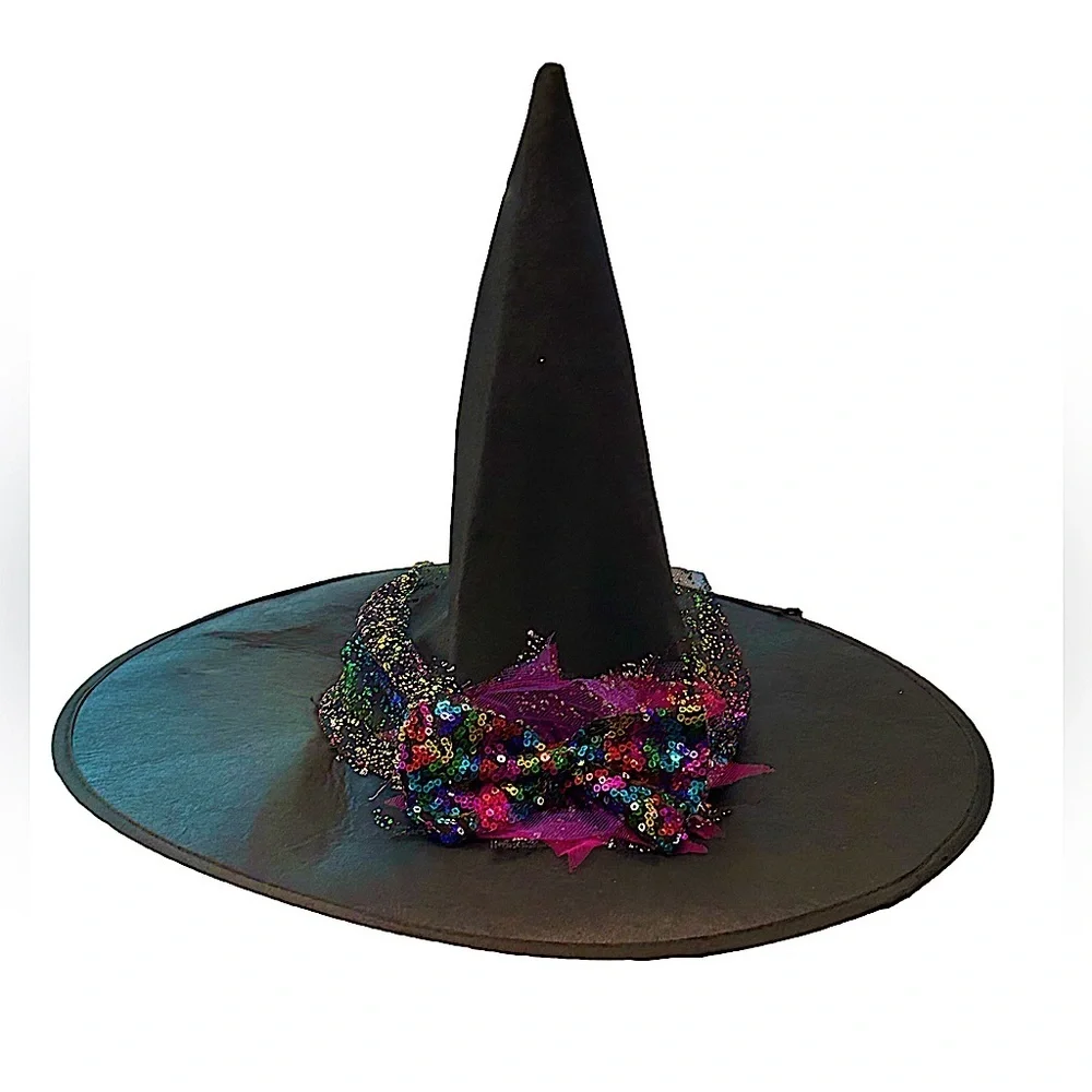 Girls 8/10 dark pretty witch sequin bling sparkling Halloween costume With hat - Picture 7 of 8